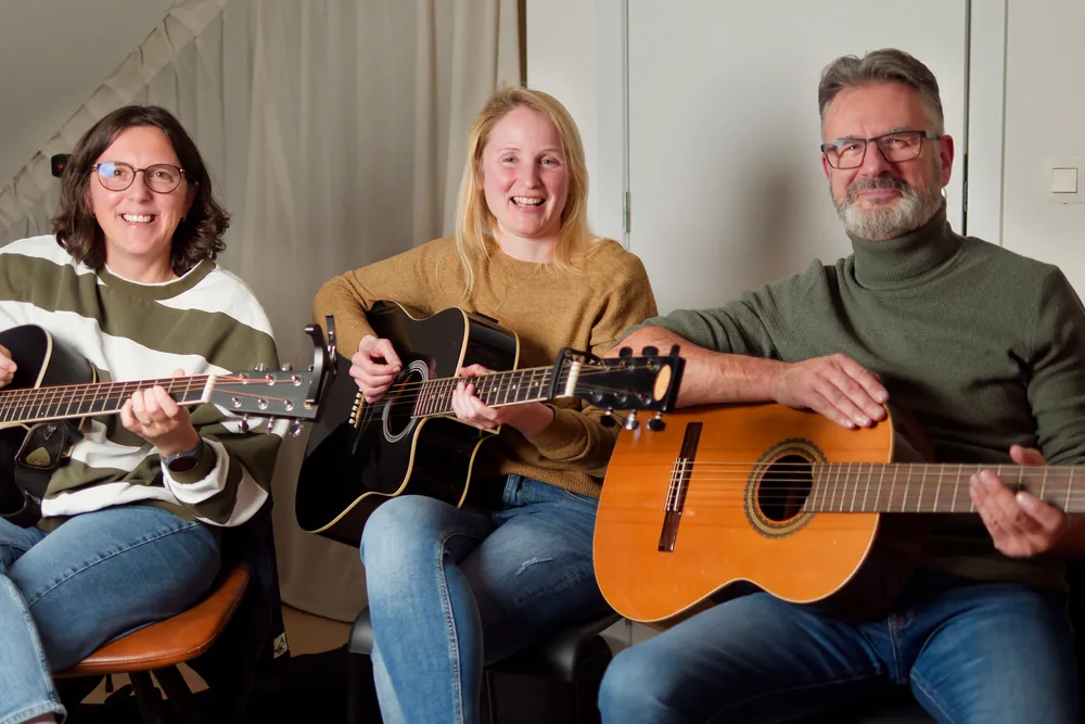 Groepsles gitaar bij Dries in Lievegem